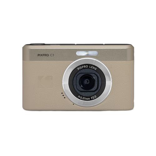 Kodak PIXPRO C1 Friendly Zoom Digital Camera - 13MP Compact Point and Shoot with 2.8” 180° Tilt LCD Flip Screen, Retro Vintage Design with 4X Zoom and 1080P Full HD Video for Travel, Vlogging, Tan | Amazon (US)