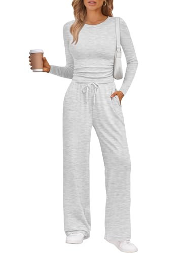 LILLUSORY Lounge Sets for Women Two 2 Piece matching Loungewear Sets Women Winter Clothing 2026 Fall Fashion Travel Airport Outfits Sweatsuits Casual Cute Clothes Oatmeal Grey M | Amazon (US)