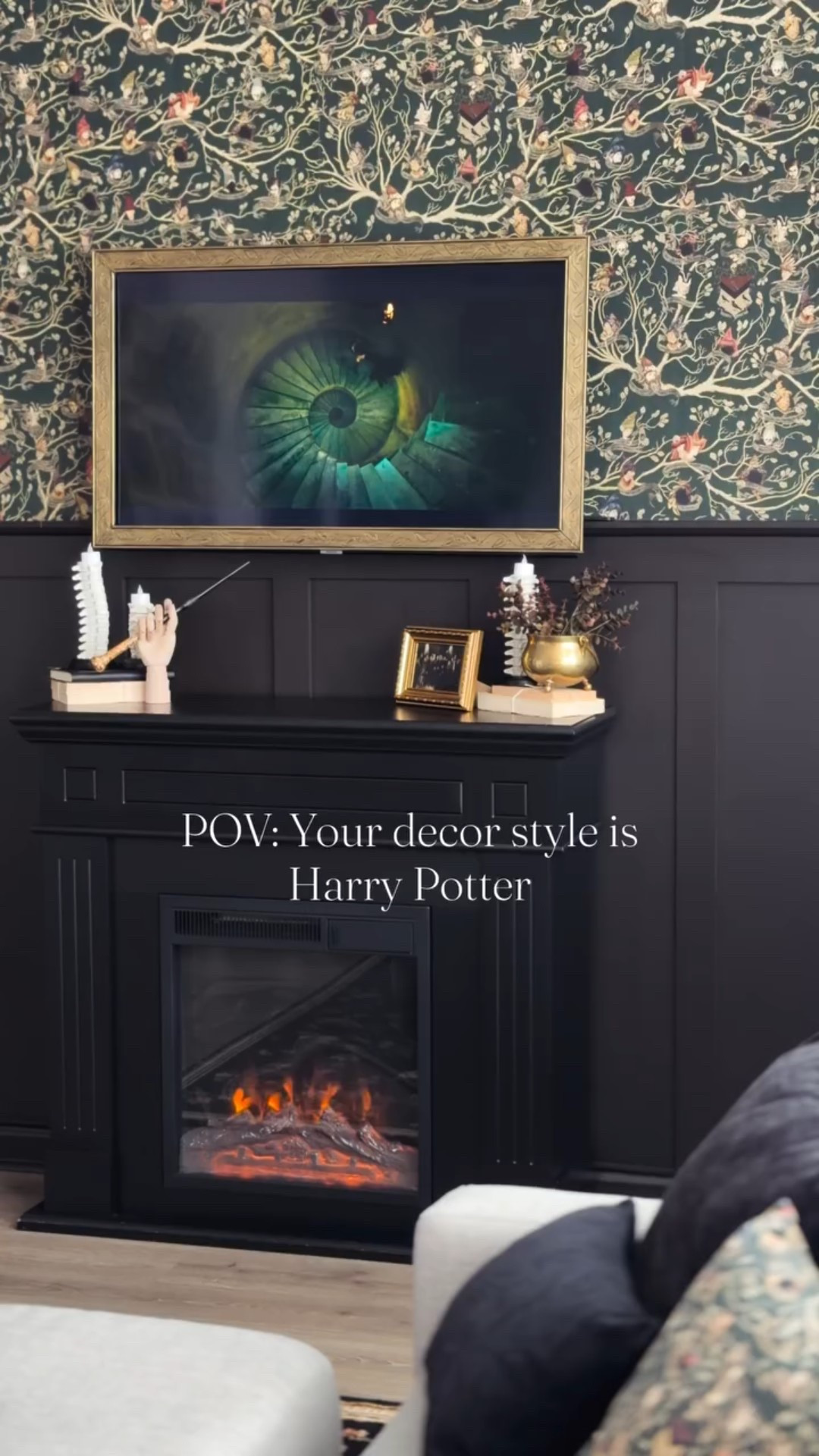 Creating a home I feel comfortable in, one room at a time. 

Millennial grey? No thanks. “What about future buyers?” Not my concern right now. I’m decorating for ME. 

The @minalimadesign Black Family Tapestry wallpaper has been a wishlist item of mine for YEARS. Originally I was just going to stick it in my laundry room, keep it tucked away, do something discreet… but what’s the point in that? It’s the main focal point in my living room, and stretches down a 32 foot wall all the way to my front door. I have zero regrets. 

My accent decor is simple, the Fawkes planter and Prophecy Orb light from @potterybarnteen, some gold frames with whimsical photos, and of course, you can’t have a magical home without the magic. My self dusting photo was inspired by @brendaanguiano_official and let me TELL YOU. My husband had quite the time figuring out how she did it, but he got it and I’m obsessed. 

And naturally, some spine candles, my custom wand from @bristleconewandshop, and there’s a bit more I didn’t feature, but you get the idea. 

Do you decorate for your personal tastes? Or do you keep it simple? 

#harrypotter #wizardingworld #siriusblack @harrypotterstyle 
Harry Potter 
Hogwarts
Wizarding World