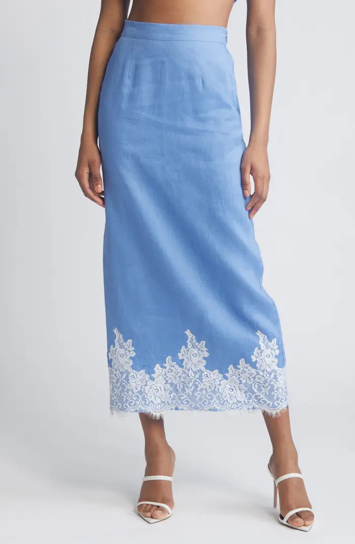 WAYF Pippa Lace Detail Linen Blend Skirt | Nordstrom | Nordstrom