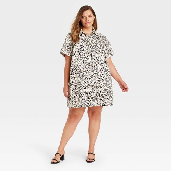 Women's Short Sleeve Shirtdress - Who What Wear™ Off-White Leopard Print | Target