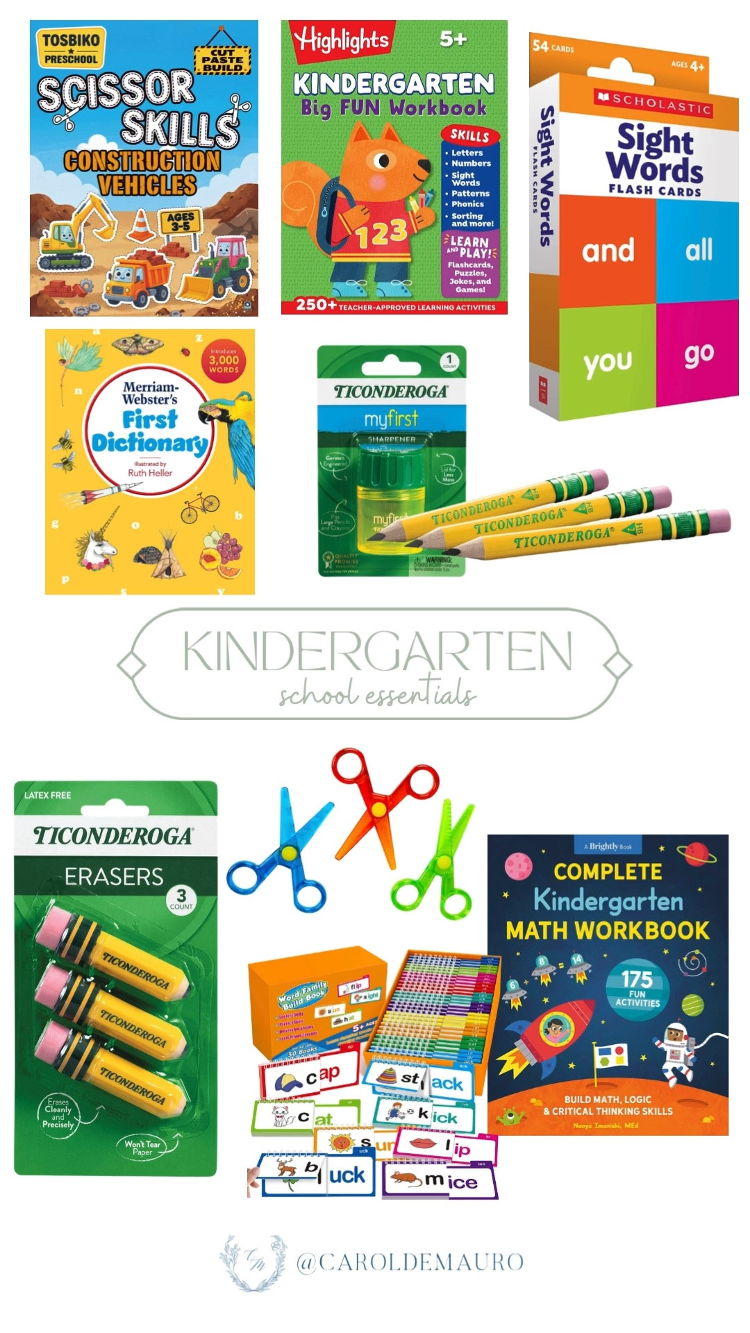 kindergarten, school essentials, bladeless scissors, workbooks, sight words flash cards, erasers, pencils, sharpeners, first dictionary, first time schooler, what's in my toddlers bag

#LTKKids