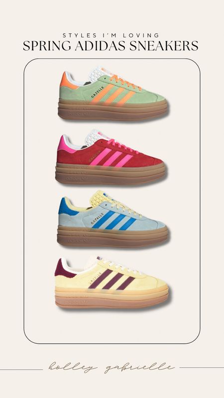 New & BRIGHT fun colors in the Adidas Gazelle platforms!! 🌈✨🤎size down a 1/2 size! 

Spring shoes / for her / Holley Gabrielle 

#LTKshoecrush #LTKstyletip #LTKSeasonal