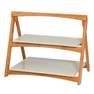 CreativeWare 2-Tiered 'TableStyles' Bamboo and Stoneware Folding Ladder Server-54002 - The Home D... | The Home Depot