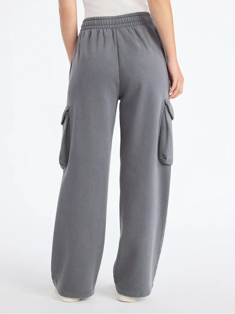 Scoop Women’s Mineral Washed Wide Leg Cargo Sweatpants, Sizes XS-XXL | Walmart (US)
