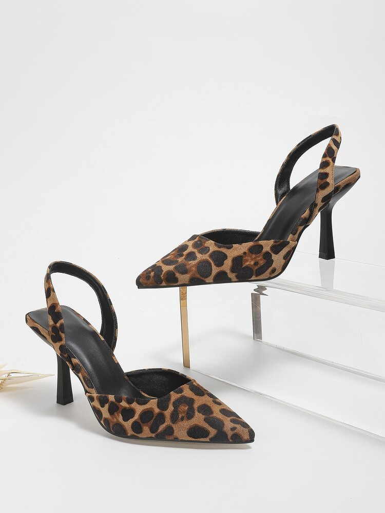 Leopard Pattern Point Toe Slingback Pumps | SHEIN