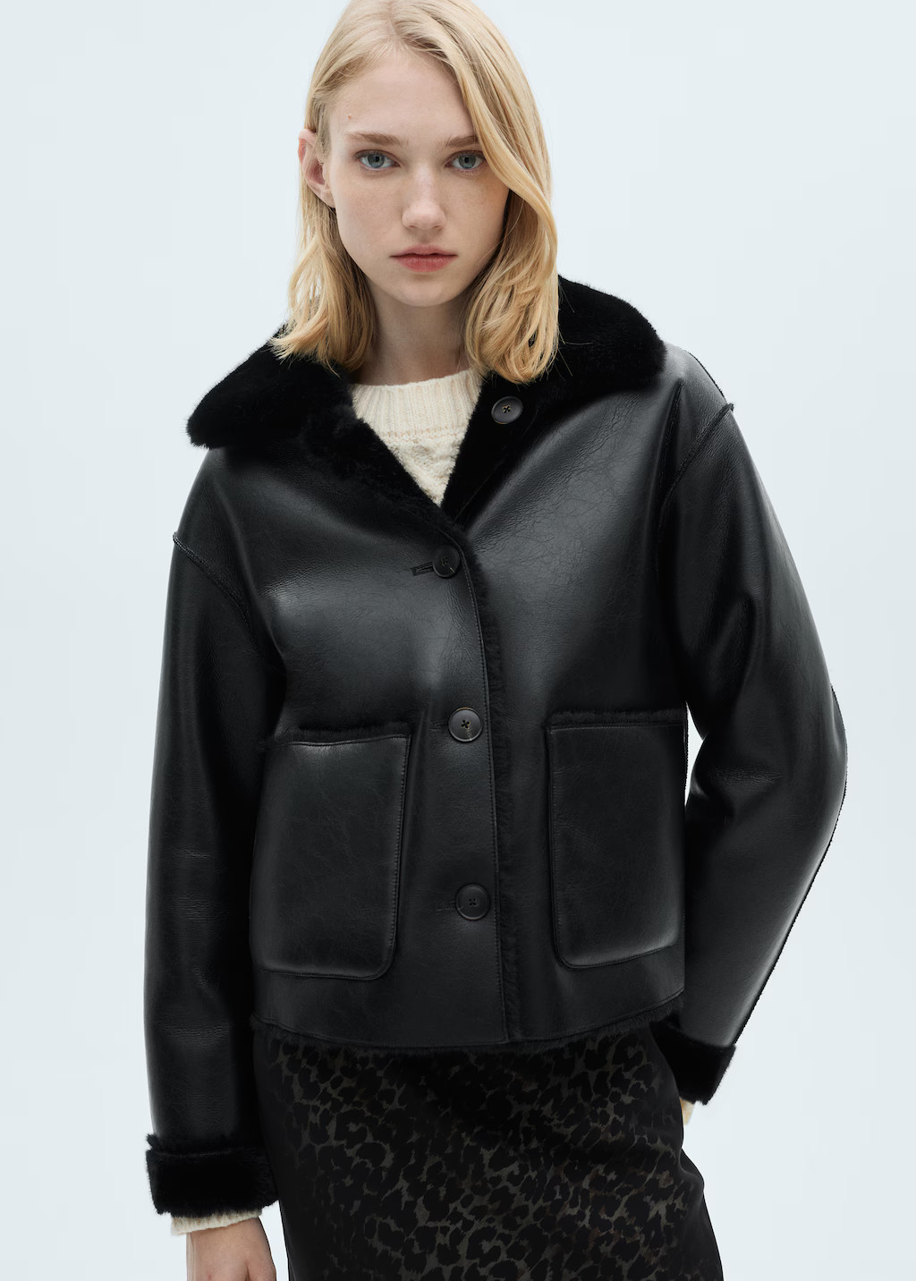 Double-sided leather-effect jacket with pockets - Women | MANGO USA | Mango (US/MX/AU)