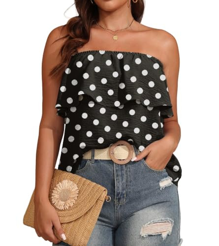 Women's Ruffle Trim Tube Tops Casual Summer Backless Strapless Top Sleeveless Going Out Bandeau T... | Amazon (US)