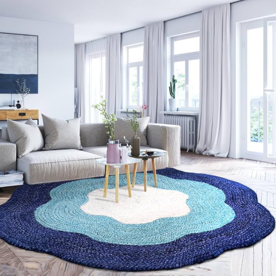 Scalloped Hand Braided Round Jute Rug, Farmhouse Rugs for Living Room, Dining Room, Kitchen, Nurs... | Amazon (US)