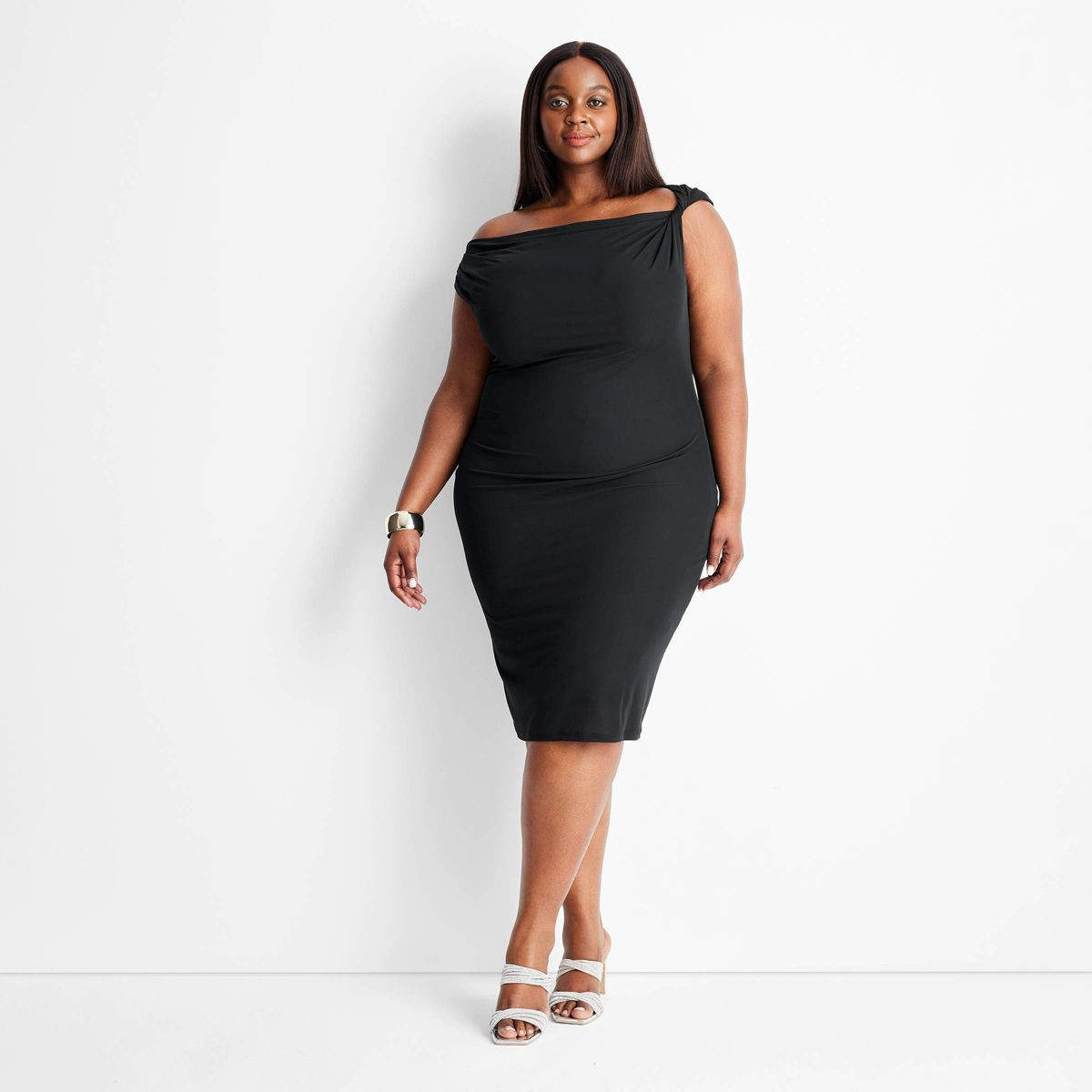 Women's One Shoulder Draped Midi Dress - Future Collective™ with Jenee Naylor Black | Target