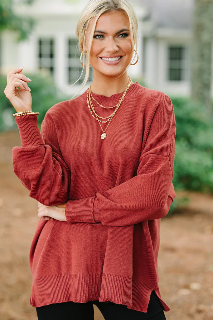 Perfectly You Marsala Red Mock Neck Sweater | The Mint Julep Boutique