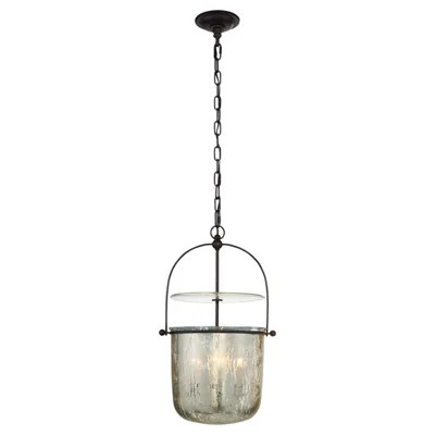 Visual Comfort Lorford French Aged Iron Mercury Glass Bell Pendant - Small | Kathy Kuo Home