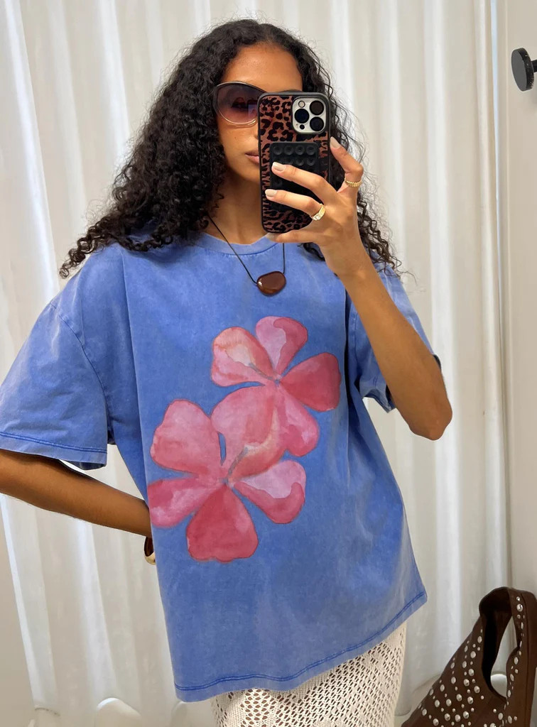 Watercolour Daydream Oversized Graphic Tee Washed Blue | Princess Polly US