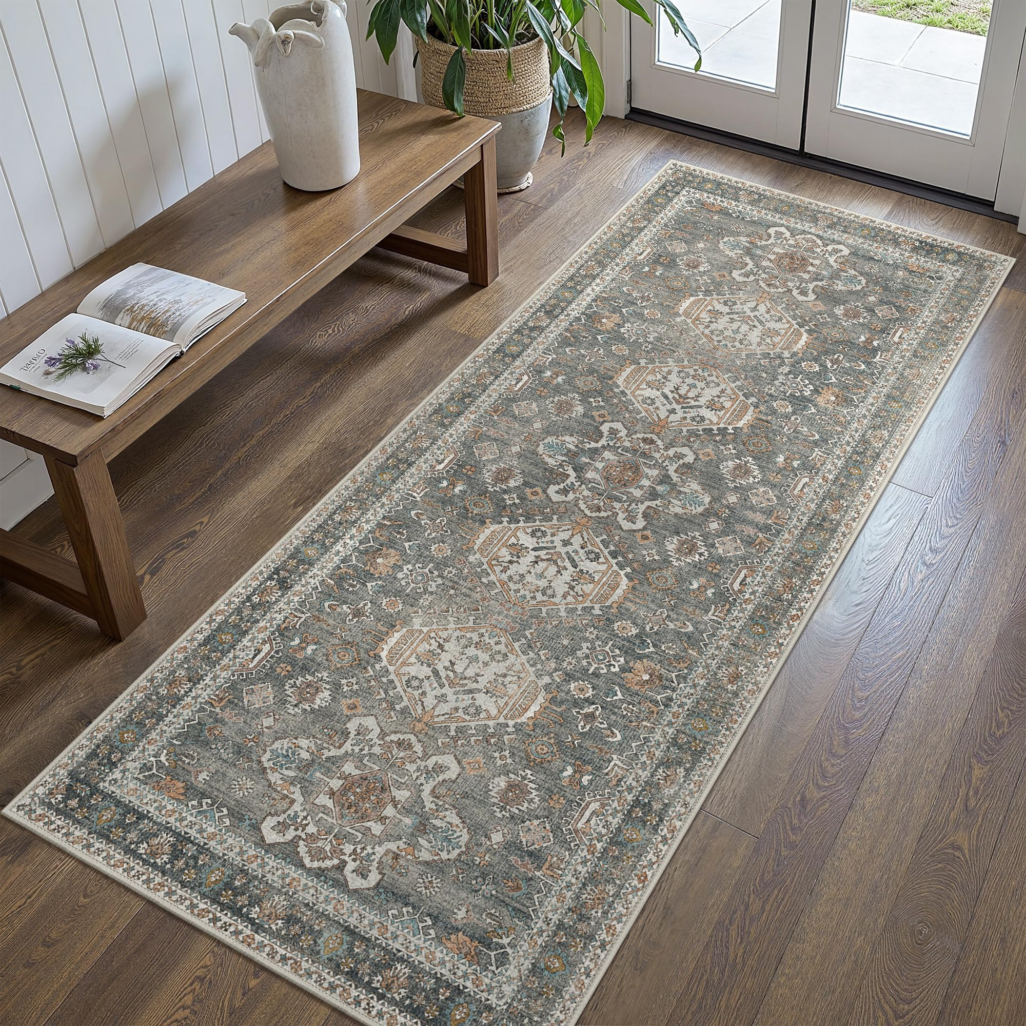 Bavni Washable Runner Rug 2x5, Non Slip Vintage Hallway Runner, Ultra Thin Low Pile Washable Carp... | Amazon (US)