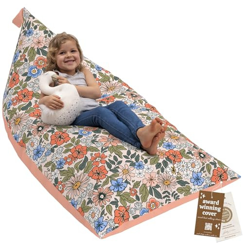 HUDDLE Original Cover for Stuffed Animal Bean Bag Storage (No Filler) XL Designer Beanbag Chairs for Kids & Adults | Instant Clutter Clear for Stylish Moms - 100% Cotton Canvas Chair Cover Boho Floral | Amazon (US)