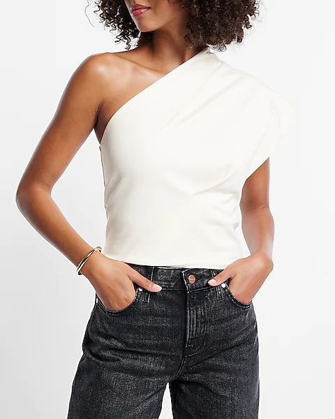 Fitted Structured One Shoulder Ponte Cropped Top | Express