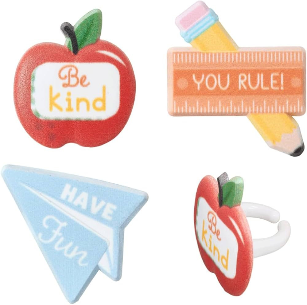 DecoPac School Rules Icons Cupcake Rings Cake Toppers Party Favors - 24 pc | Amazon (US)