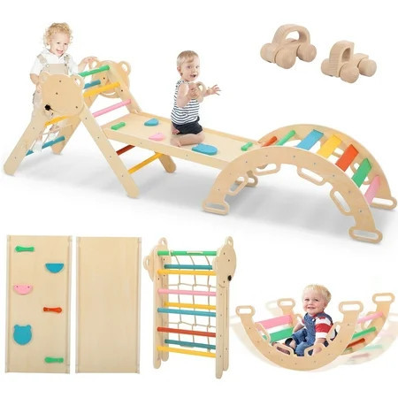 COCLUB Pikler Triangle Climbing Set, 7in1 Toddler Climbing Toys Indoor with Arch&Ramp&Ladder, Climbing Toys for Toddlers 1-3 Inside Gym - Rainbow | Walmart (US)