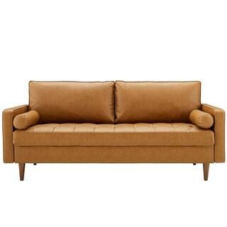 MODWAY Valour 73 in. Tan Faux Leather 3-Seater Tuxedo Sofa with Square Arms-EEI-3765-TAN - The Ho... | The Home Depot