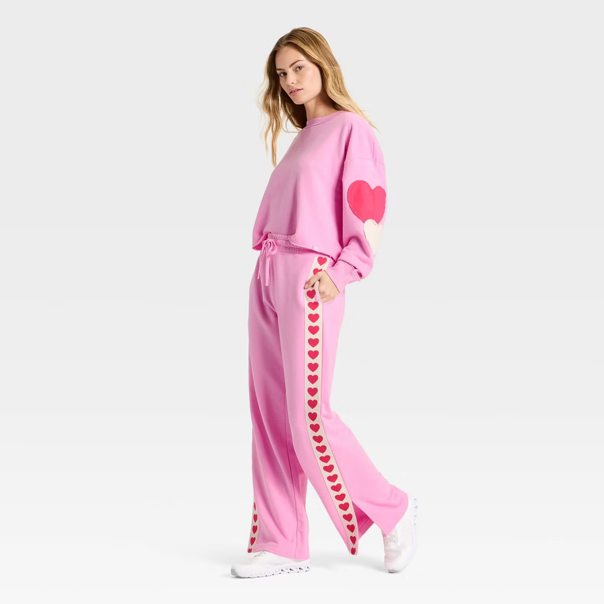 Women's Valentine's Day French Terry Wide Leg Sweatpants - JoyLab™ Pink | Target