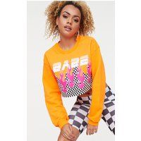 Babe Slogan Orange Motocross Cropped Sweater | PrettyLittleThing UK