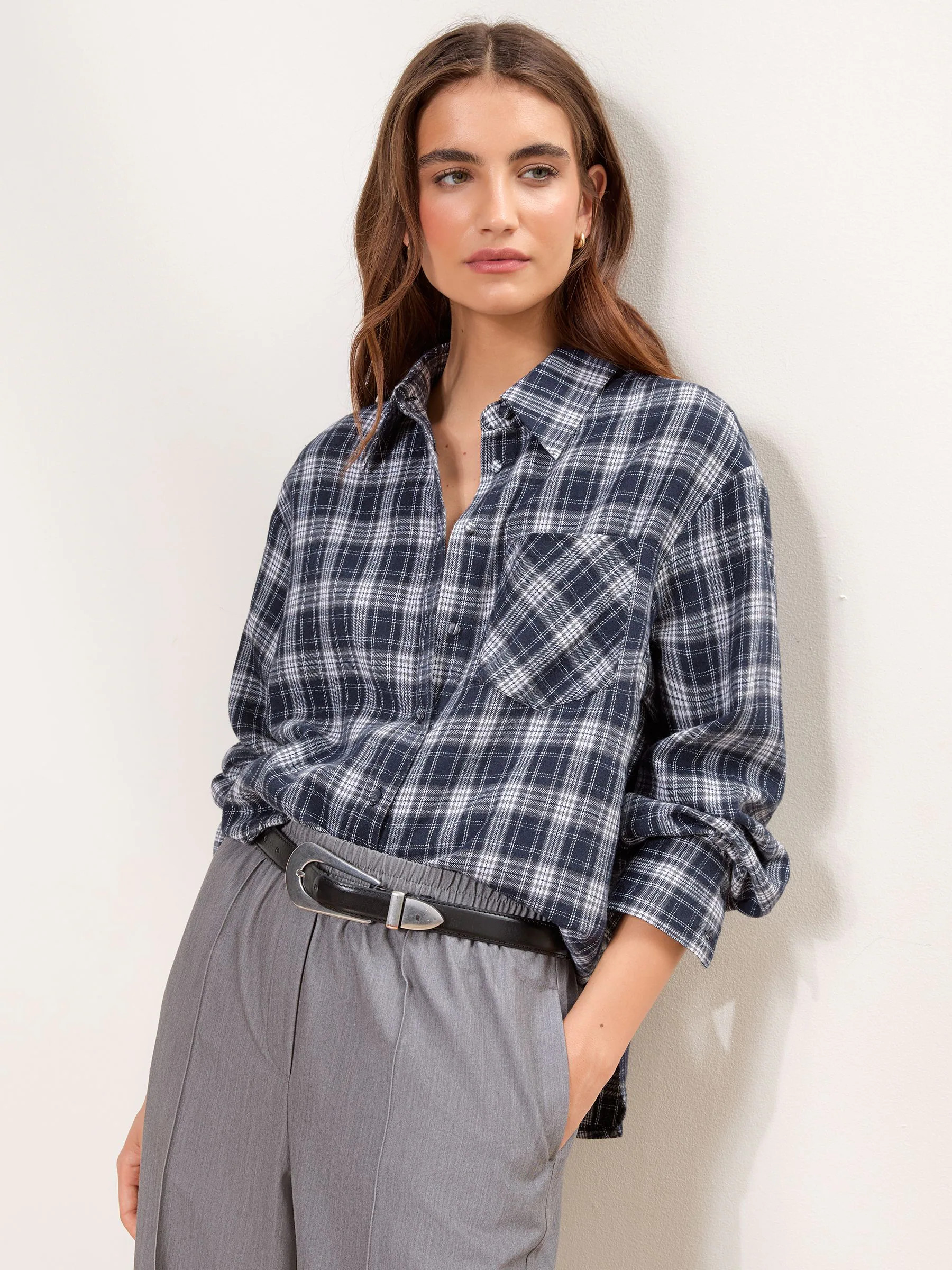 Lipsy Lipsy Mink Brown Check Oversized Pocket Detail Shirt | Next EU