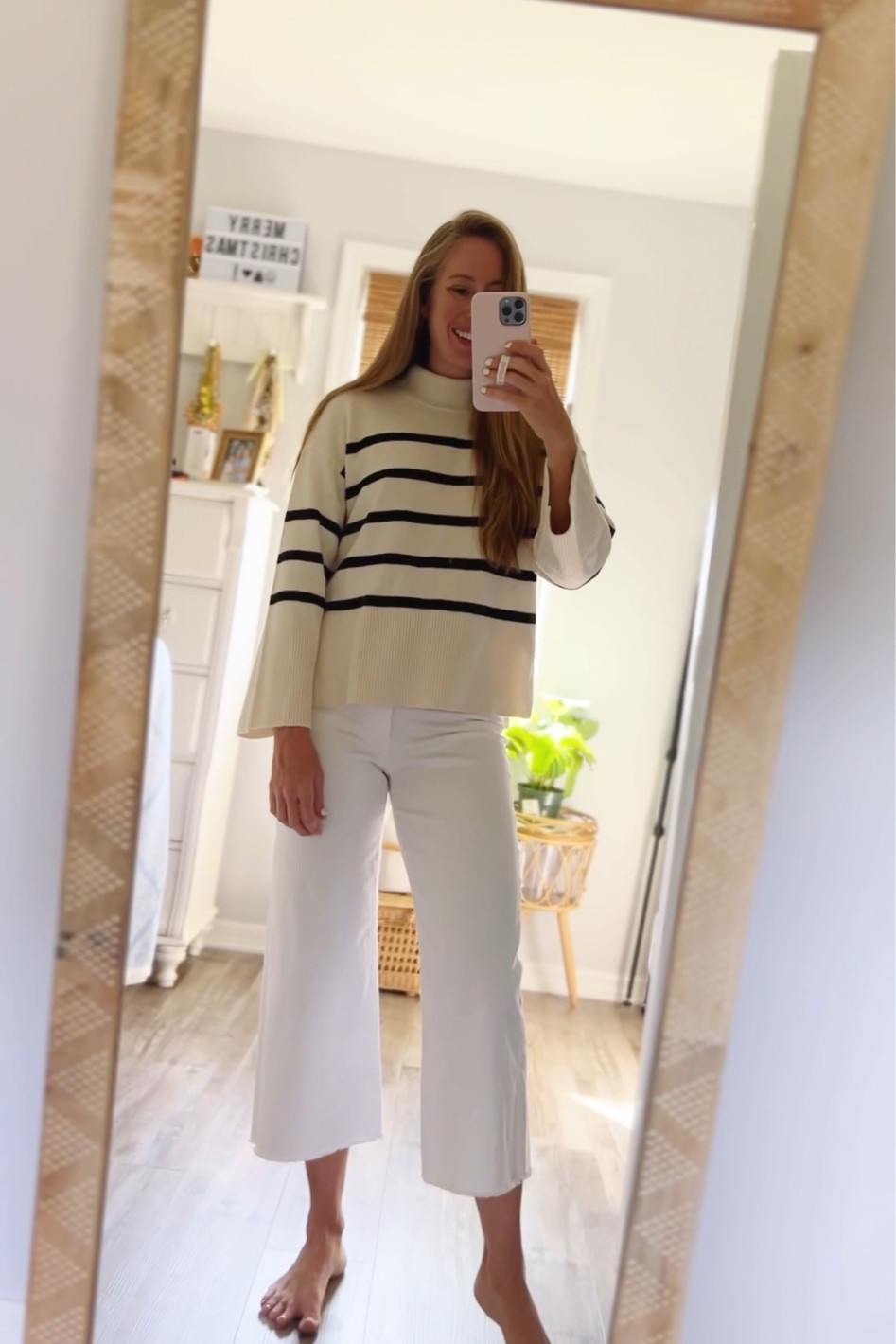 Banana republic striped turtleneck sweater under $50, preppy outfit, fall outfit, thanksgiving outfit, classic outfit, striped sweater, wide leg jeans, white jeans

#LTKSeasonal #LTKfindsunder50 #LTKHoliday