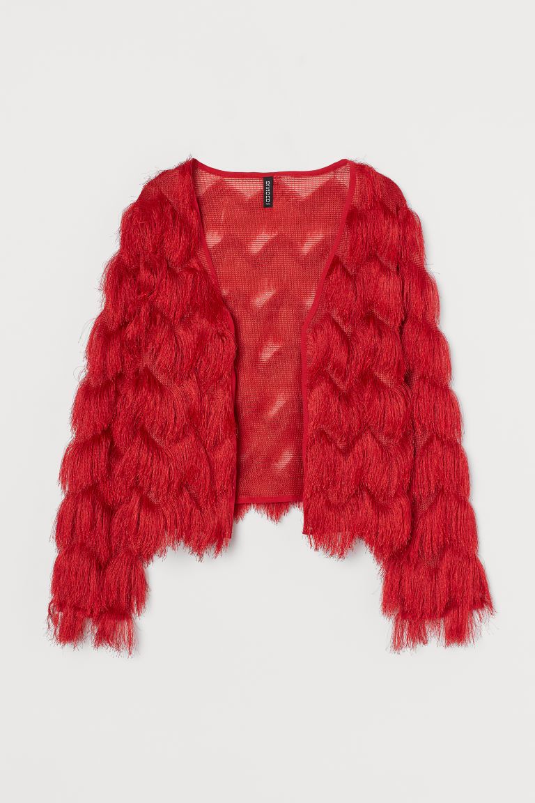 H & M - Fringe-covered Cardigan - Red | H&M (US + CA)