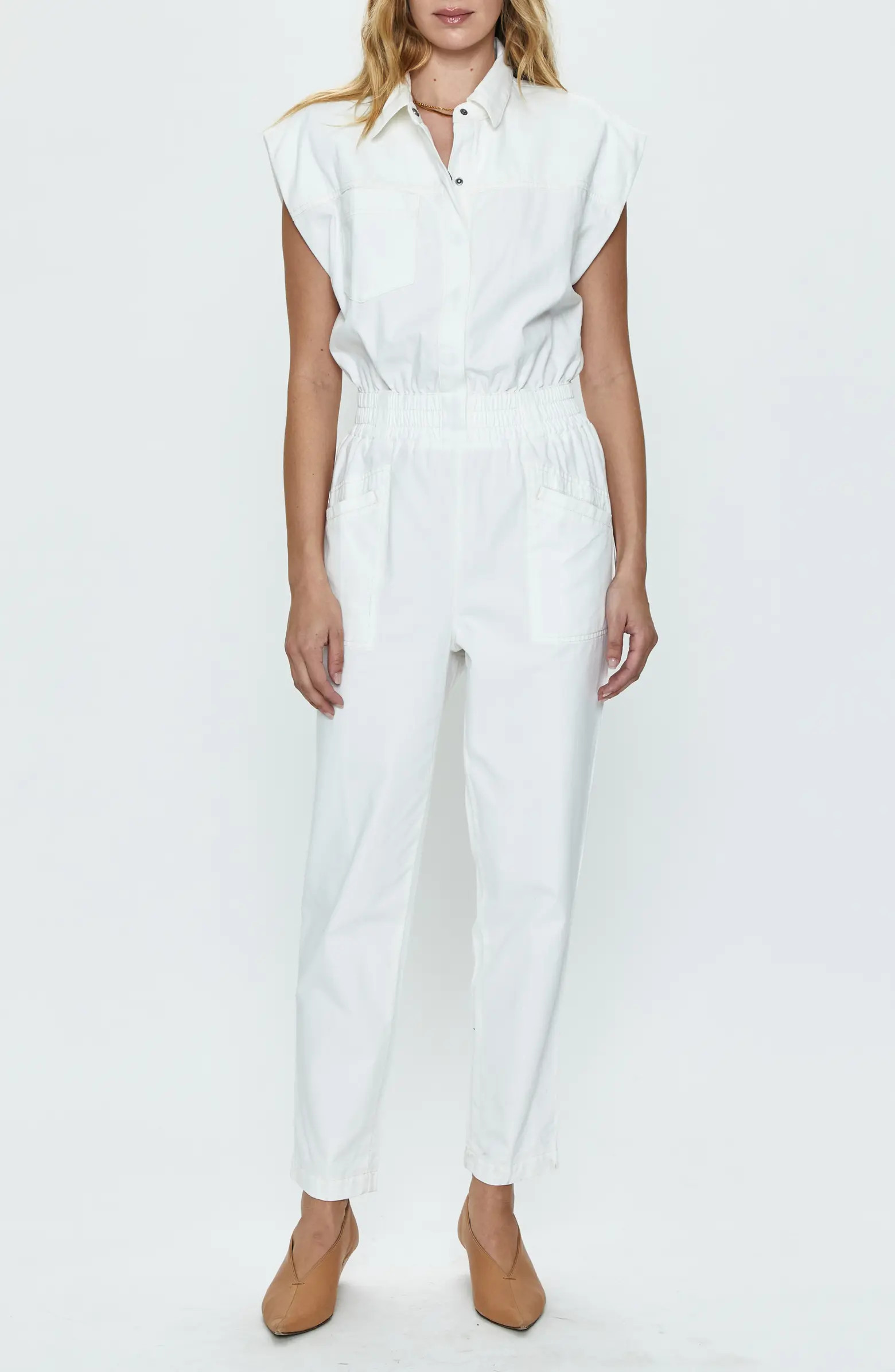 Rosie Padded Shoulder Cotton Jumpsuit | Nordstrom