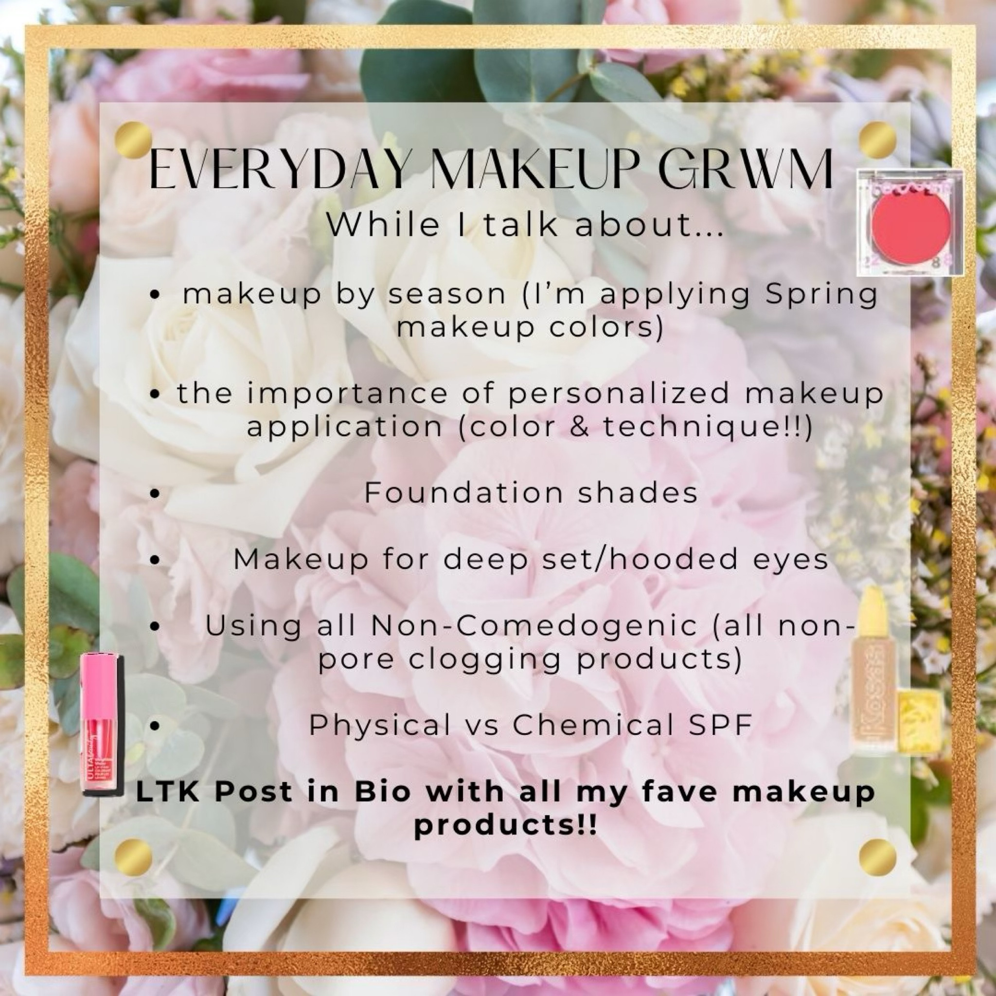 The video was too long to post on here - but allll if these products are non-pore clogging - which is great for those prone to acne of course but really just everyone! This is everything I put on my face on a normal day. :) spring makeup colors but they have other versions if you’re a different season! 

#LTKSpringSale #LTKfindsunder50 #LTKstyletip