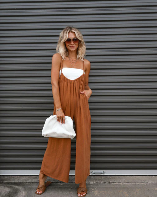 Larkspur Pocketed Tie Overalls - Camel | VICI