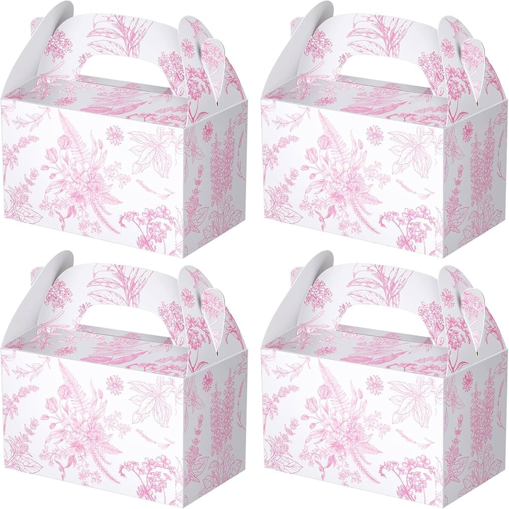 Dunzoom 24 Pack Pink Floral Paper Gift Boxes Party Favor Gift Gable Boxes with Chinoiserie Floral... | Amazon (US)