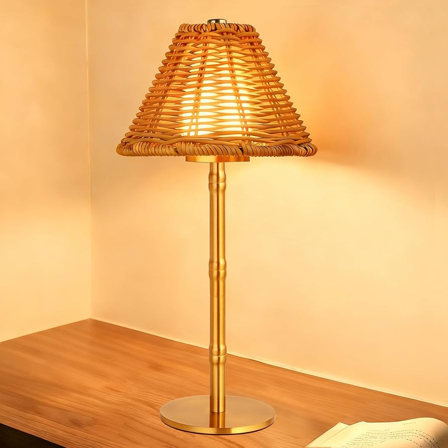 Mr.White Rechargeable Cordless Table Lamp with Wicker Shade, 5200mAh Battery Operated Portable Ta... | Amazon (US)