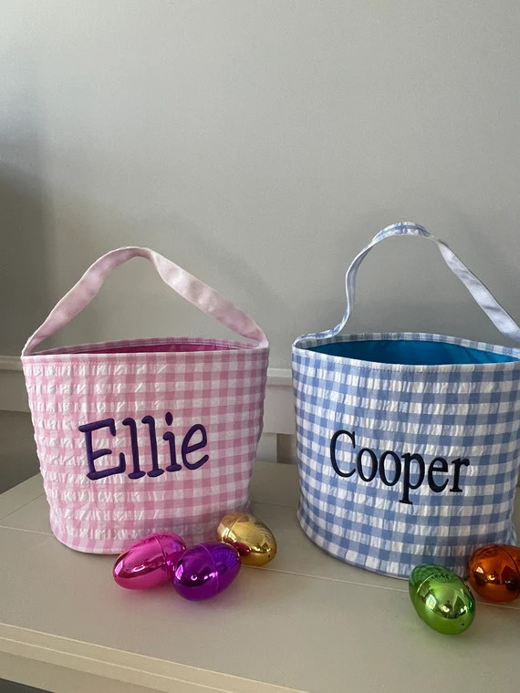 Personalized Easter Baskets - Kids Easter Basket  - Seersucker Baskets - Monogram Easter Tote - E... | Etsy (US)