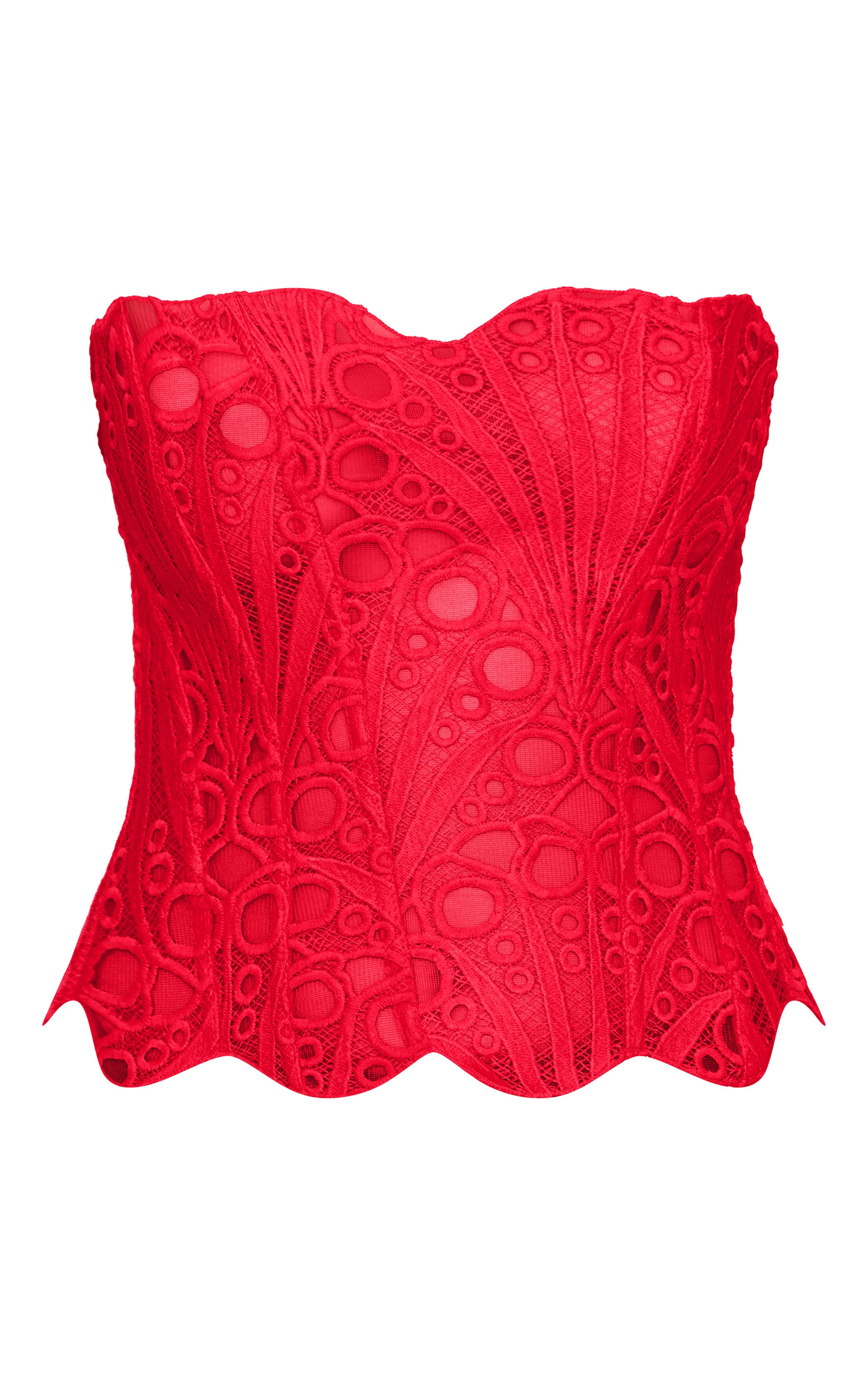 Red Textured Sheer Floral Lace Corset | Tops | PrettyLittleThing UK