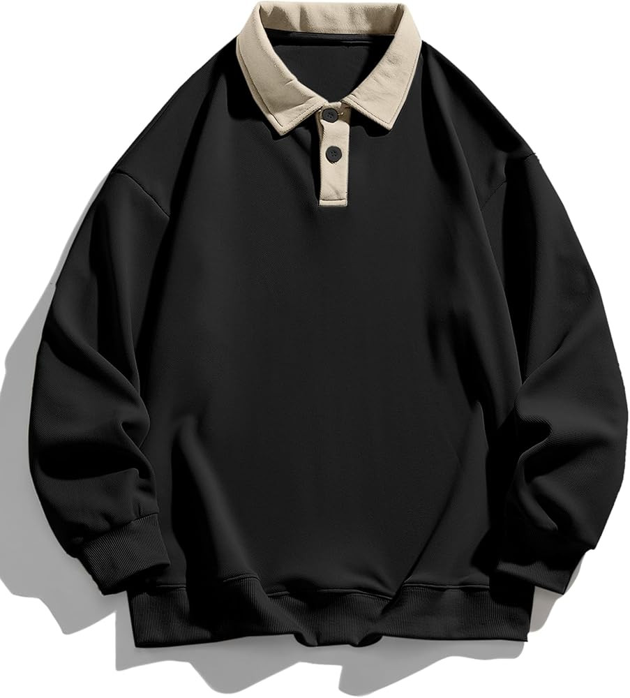 ZAFUL Men's Long Sleeve Color Spliced Polo Collar Sweatshirts Casual Lightweight Pullover Hoodies... | Amazon (US)