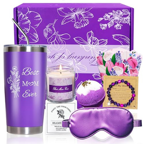 ADBAOBO Mothers Day Gifts for Mom, Mom Birthday Gifts from Daughter Son with 20 OZ Tumbler, Best Mom Ever Gift Basket Set Moms Gift Ideas Purple | Amazon (US)
