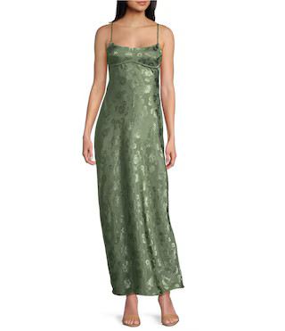Allison & Kelly Satin Floral Jacquard Scoop Neck Spaghetti Strap Back Cut-Out Midi Dress | Dillar... | Dillard's