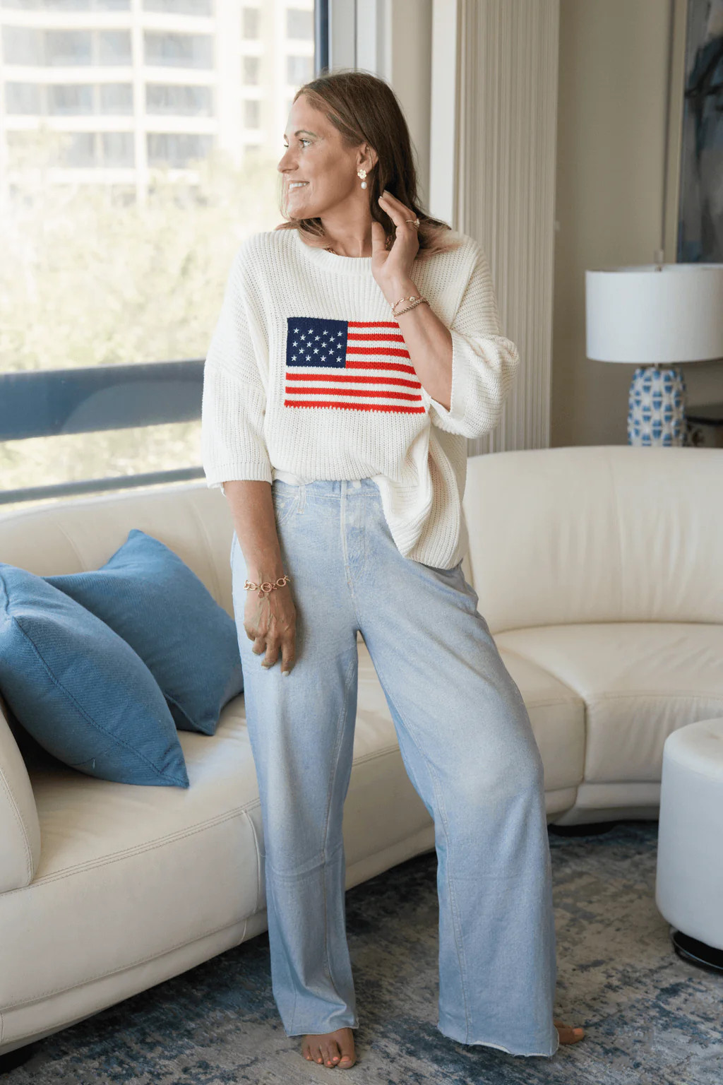 Buttermelon Flag 3/4 Sleeve Sweater | Social Threads