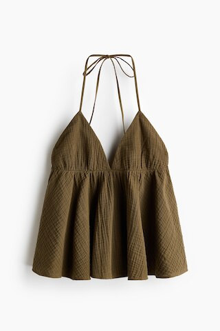 H & M - Cotton Halterneck Top - Dark Khaki Green | H&M (US + CA)