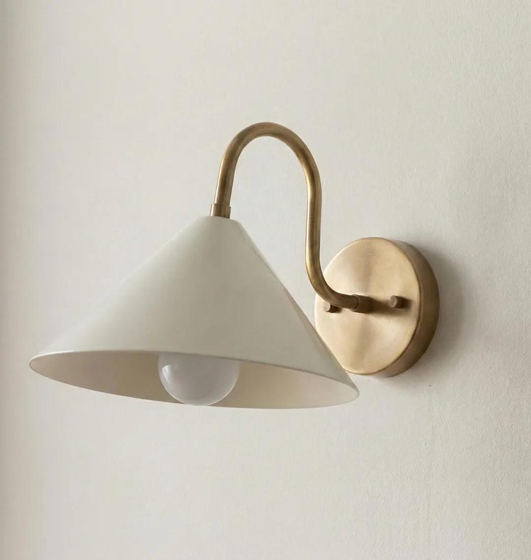 Modern Brass Wall Sconce Light: Cone Shade Sconce Lamp, Minimalist Bedroom Lighting, Mid Century ... | Etsy (US)