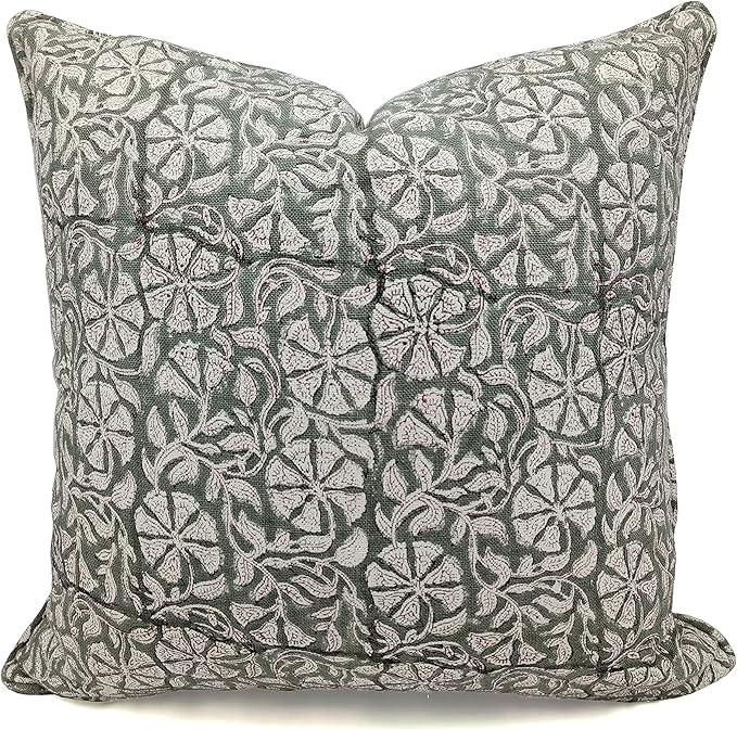 Fabritual Off White Linen Throw Pillow Cover, Outdoor Pillow with Traditional Print, Sustainable ... | Amazon (US)