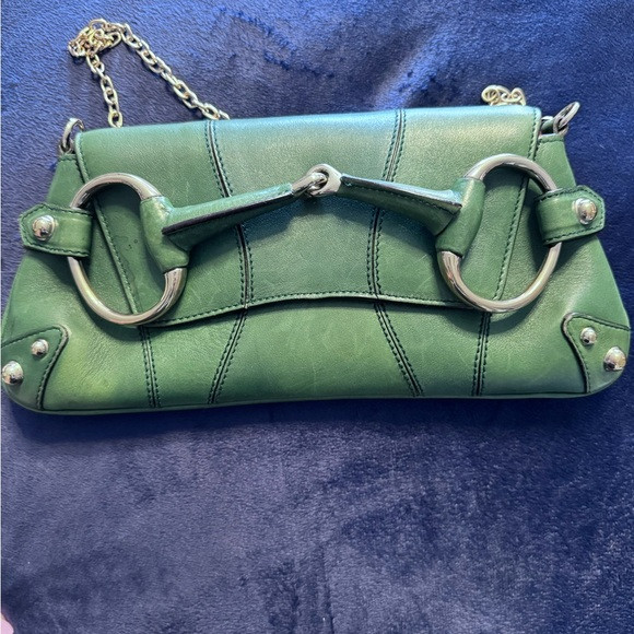 Gucci Green Leather Clutch with Metal Clasps | Poshmark