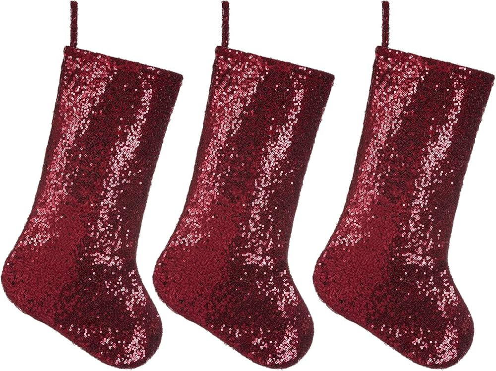 18.5 Inches Sequin Christmas Stockings,3 Pack Glitter Xmas Holiday Party Supplies,Personalized Ch... | Amazon (US)