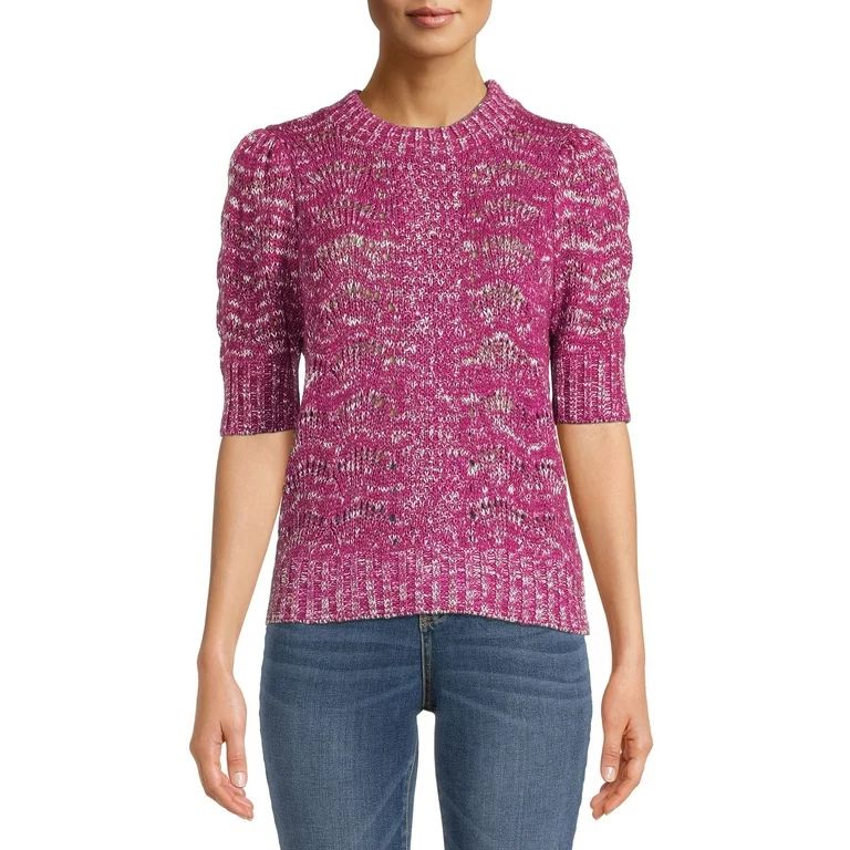 Time and Tru Women's Pointelle Knit Short Sleeve Sweater | Walmart (US)