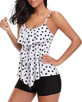 Holipick Women Tankini Swimsuits Layered Ruffle Flounce Tankini Top with Boyshort Two Piece Bathi... | Amazon (US)