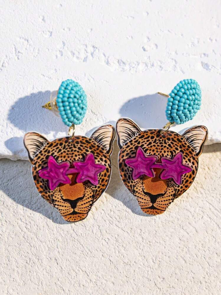 Cheetah Head Earrings | SHEIN