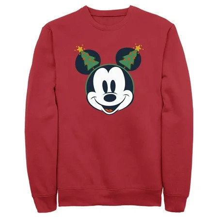 Men s Mickey & Friends Retro Christmas Tree Ears Sweatshirt Red 2X Large | Walmart (US)