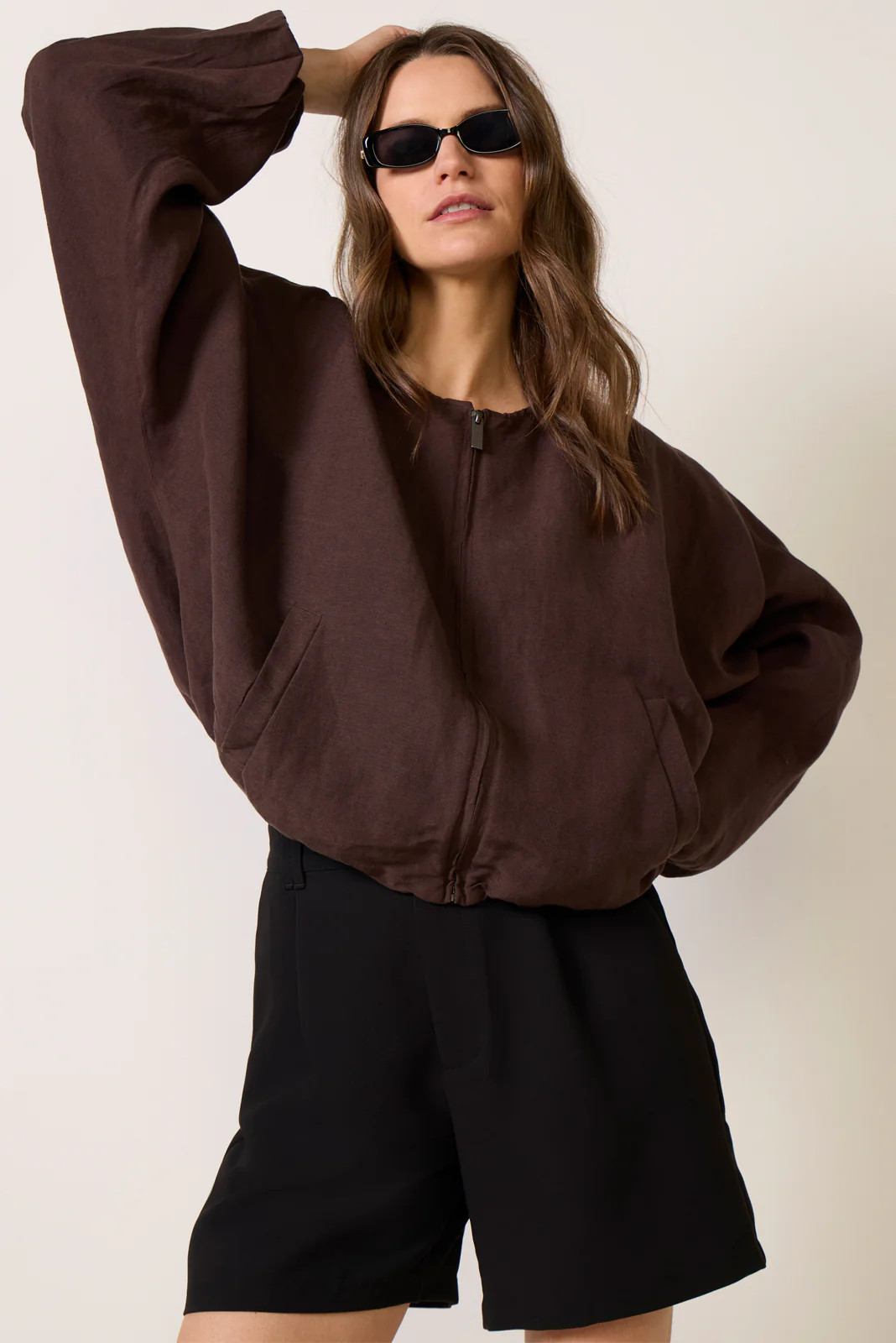 SANCTUARY Women's Linen Bubble Jacket, Size Small, Brown | Evereve