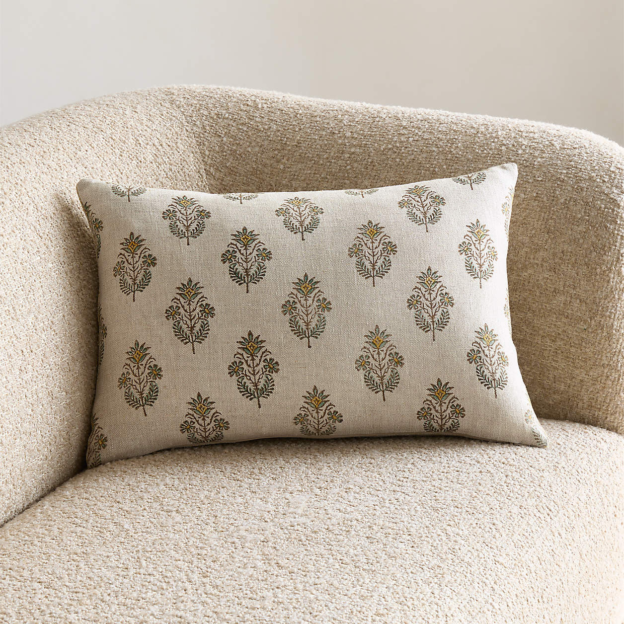 Vivonne Linen 22"x15" Moroccan Ocher Reversible Hand Printed Throw Pillow Cover | Crate & Barrel | Crate & Barrel